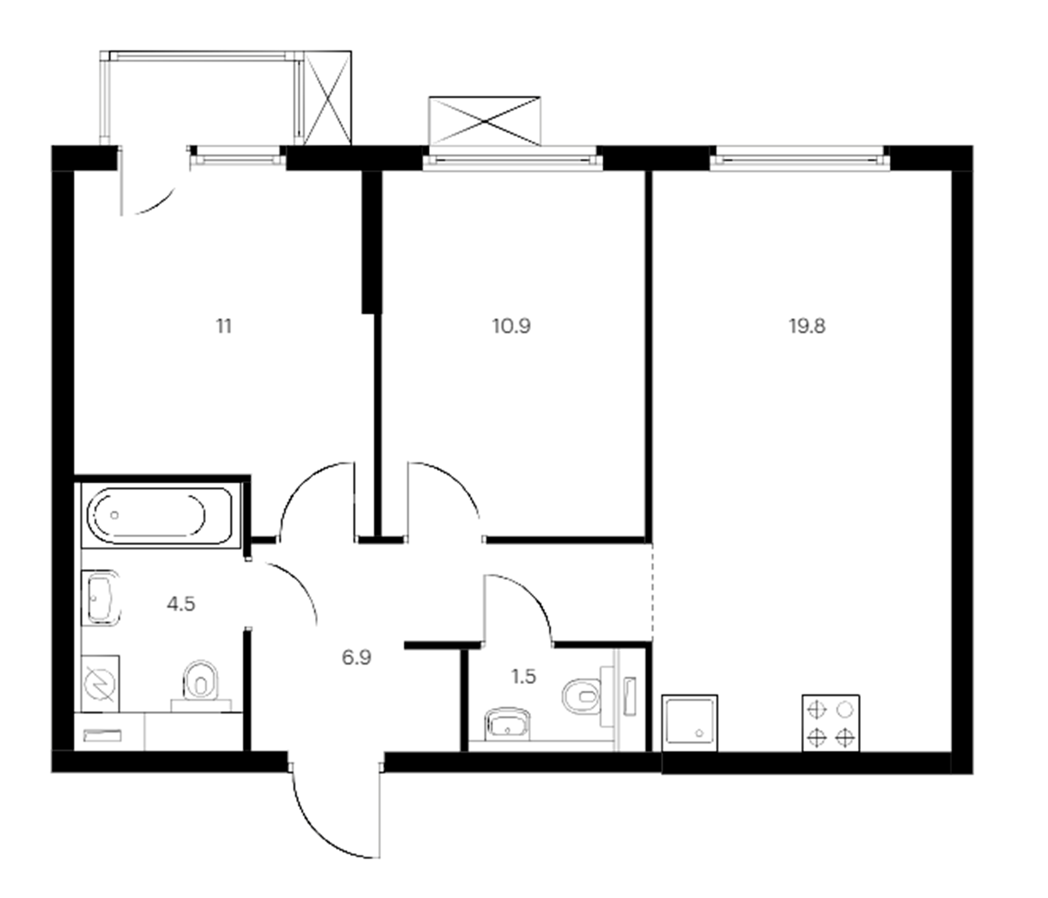 2-комнатная квартира 55.2 м², 5/12 эт., ЖК «Витебский парк»
